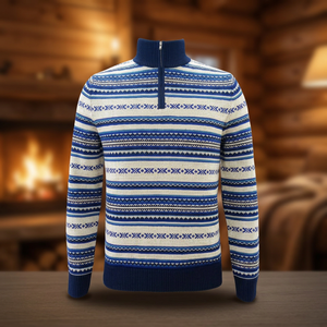 Suéter de punto Fair Isle con media cremallera para hombre, jersey nórdico de invierno, suéter navideño - Product Image 3