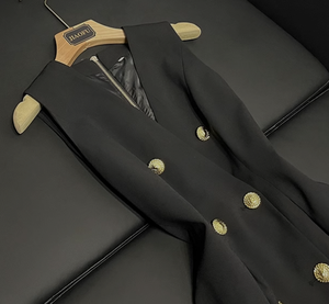 <span class=keywords><strong>Abito</strong></span> Mini da Donna di Alta Qualità per Feste, Scollo a V, Senza Maniche, Doppiopetto, Tinta Unita, <span class=keywords><strong>Nero</strong></span> - Product Image 4