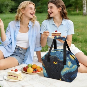 Sac à lunch isotherme personnalisé imprimé avec un chat noir, durable et imperméable, facile à transporter et à garder au chaud pour les pique-niques - Product Image 6