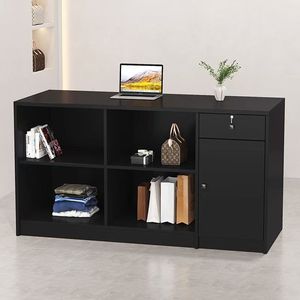 Long comptoir de réception noir pour les magasins de mode, les salons de beauté, les magasins de chaussures et les hôtels - Product Image 2