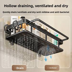 Étagère de Douche Murale Panier Organisateur Auto-Adhésif Noir pour Accessoires de Salle de Bain Porte-Serviettes - Product Image 3