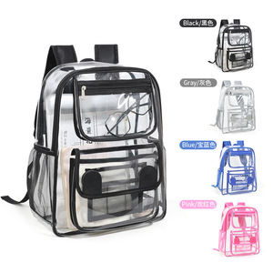 Transparent <b>Backpack</b> <b>Large</b> Capacity PVC School Bag With Zipper Pocket For Travel And Laptop Storage Unisex Gray Black Blue Pink - Product Image 1