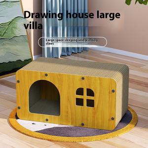 Geniş dört sezon istiflenebilir ahşap kedi yatak büyük kedi yuva <span class=keywords><strong>Pet</strong></span> ev oturma odası kullanımı için düğme kapatma ile katı desen - Product Image 2