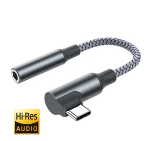 Adaptor Aux USB Tipe C ke 3.5mm, sudut kanan 90 derajat, konverter Audio Jack Earphone untuk Samsung Galaxy S23 S22 USB C ke 3.5mm