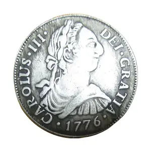 El sanatları bakır kaplama gümüş Vintage çapı 38mm 1776 İspanyolca para Carlos III hatıra parası