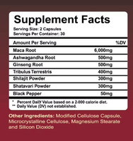Capsules d'amélioration masculine à base de plantes chinoises, compléments alimentaires pour une croissance plus importante, plus épaisse et plus longue, Maca noire plus racine de ginseng