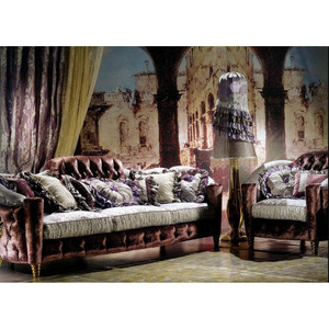 Divano Singolo di Lusso in Tessuto per Villa di Prestigio, Classico Rosso <span class=keywords><strong>e</strong></span> Bianco, Imbottito in Legno per Salotto - Product Image 2