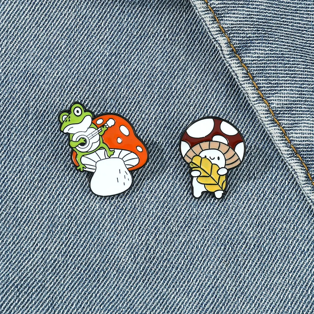 Pin Enamel jamur sesuai pesanan bando pecinta musik landak bros katak kerah lencana kartun Kawaii perhiasan