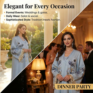 Nuevo Estilo Elegante Vestido Musulmán de Gasa Azul Claro con Adornos de Pedrería para Mujer, Venta al Por Mayor - Product Image 5