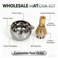 Nouveauté : Ensemble bol et fouet à matcha argentés, kit japonais pour la cérémonie du matcha, logo et emballage personnalisés
