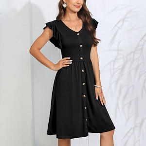 Abito elasticizzato a maglia di grandi dimensioni estivo con decorazione abbottonatura elastica in vita <span class=keywords><strong>abbigliamento</strong></span> <span class=keywords><strong>donna</strong></span> - Product Image 3