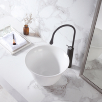 Vasque de salle de bain ronde moderne et minimaliste à poser, en porcelaine artistique, pour salles de bain contemporaines