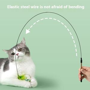 Divertente bastone per animali domestici auto-intrattenimento per alleviare la noia uccello simulato piuma gatto gattino giocattoli sostituibili testa asta di estensione plastica - Product Image 2