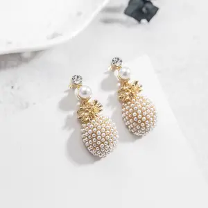 Baru Tiba 2020 Korea Mutiara Buah Nanas Stud Anting Telinga Anting 18K untuk Wanita 925 Pin Perak