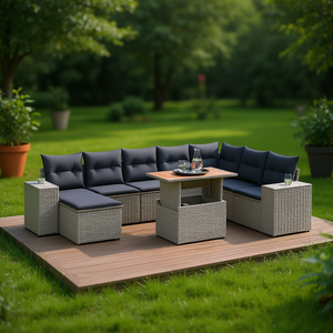 Ensemble de canapés de jardin en rotin gris 6 places, mobilier d'extérieur résistant aux intempéries, design contemporain - Product Image 2