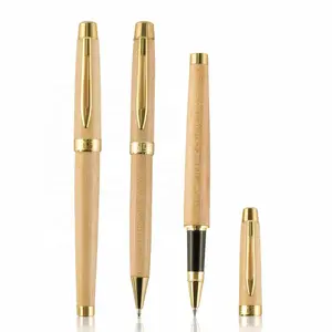 Новый стиль, деревянная Вращающаяся ручка с механизмом, Наборы деревянных вращающихся ручек с резным логотипом на заказ с золотой частью