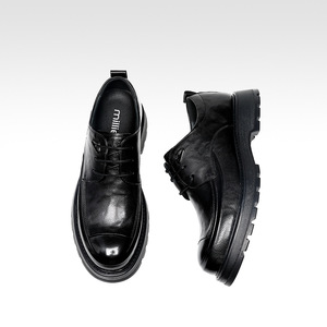 Chaussures Derby pour hommes en cuir véritable, semelle épaisse, pour affaires, bureau, toutes saisons, noires, à lacets, chaussures habillées - Product Image 3
