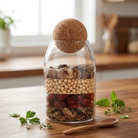 Pot en verre borosilicate soufflé à la main avec bouchon en liège, capacité 1-3L, pour le stockage des grains de café et la fraîcheur en cuisine