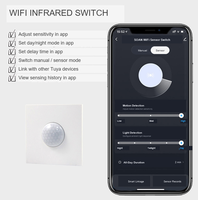 Interrupteur intelligent Tuya WiFi avec détecteur de mouvement PIR mural, boîtier 86, télécommande via application pour éclairages LED/à incandescence