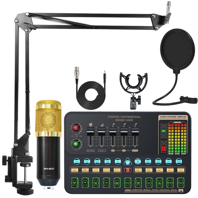 V10X PRO Microphone Mobile Phone Sound Card Set for Computer Recording Live Streaming Multiple Sound Effects Adjustable Voice