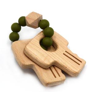 Hochets et bracelet de dentition en bois de perles en silicone pour bébés jouets souples en gros - Product Image 1