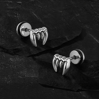 Boucles d'oreilles clous en acier inoxydable 316L, crocs de vampire, relief 3D, dents pointues, dos à vis, inaltérables, bijoux de piercing corporel
