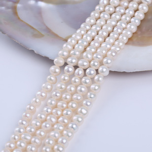 Cadena de Perlas Blancas de 6-7 mm, Perlas Cultivadas de Agua Dulce Naturales, Casi Redondas, para Hacer Collares y Pulseras, Cuentas Sueltas en Forma de Patata Rosa - Product Image 2