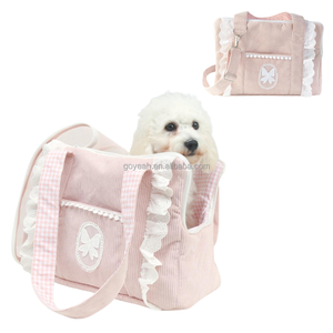Sac de transport pour animaux de compagnie en velours côtelé de luxe, sac fourre-tout souple pour chat et chien avec poche - Product Image 1