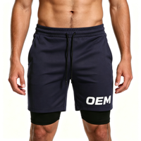 Shorts de sport pour hommes en Spandex et Polyester 220GSM, double couche, séchage rapide, respirant, couleur unie, taille mi-haute avec cordon de serrage, vente en gros OEM