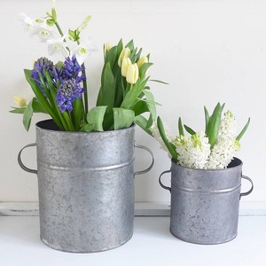Maceta para el hogar, jardín al aire libre, macetas de flores con asas de cuero, decoración del hogar, macetas galvanizadas - Product Image 5