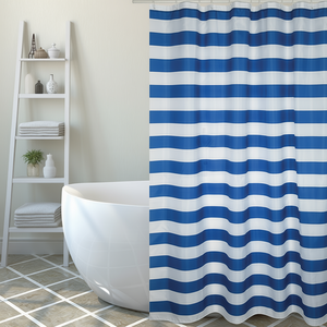 Rideau de douche en polyester Brighton 180x200 cm rayé bleu et blanc, décoration de salle de bain - Product Image 3