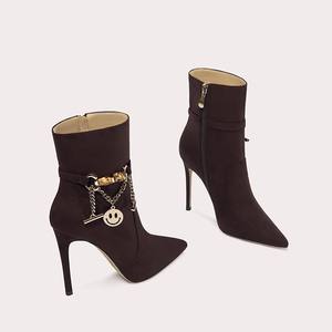 <span class=keywords><strong>Stivali</strong></span> invernali di ultimo Design da donna in maglia con tacchi a punta con <span class=keywords><strong>stivali</strong></span> a punta con catena Metail scarpe a metà polpaccio - Product Image 3