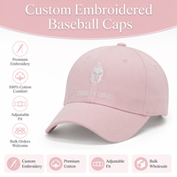 Casquette de baseball en coton rose poudré de luxe personnalisée à 6 panneaux avec motif lettre et logo brodé THIRTY ONE, fermeture snapback pour hommes et femmes