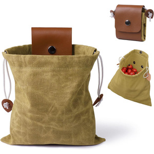 Multi Functional Canvas Waist Bag For Camping Hiking Storage With Drawstring Closure And Leather Clip In Black Brown Khaki Green - Product Image 5