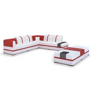 Set sofa kulit putih mewah Modern, kursi sofa 7 tempat duduk kulit asli, furnitur ruang tamu
