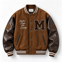 Blouson universitaire d'hiver OEM d'usine, haute densité, à points de chaînette, avec patchs personnalisés, manches en cuir, style Letterman, coupe oversize