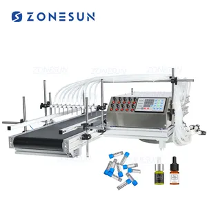 ZONESUN Automatic 10 Nozzle Liquid Essential Oil Solvent PET Plastic Small Glass Bottle Filling Machines For Perfume