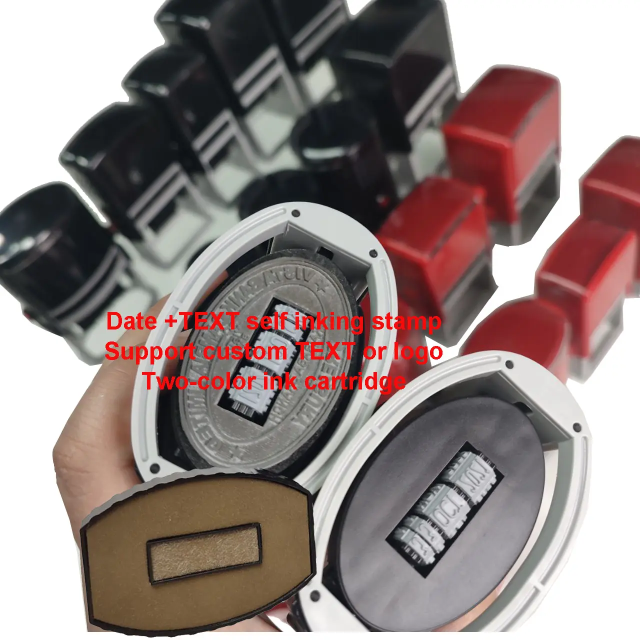 Factory Custom Automatic Self Inking Stamp Stempel Office Roller Text Date Rubber Self-inking Self ink Stamps with Various Sizes