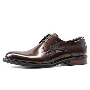 Chaussures en cuir formelles d'affaires avec texture en cuir britannique, bout pointu, lacets respirants, chaussures décontractées artisanales pour hommes - Product Image 1