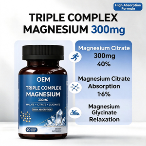 Capsules de magnésium triple complexe OEM ODM certifiées GMP Halal 300mg 90 gélules végétales avec glycinate, malate et citrate - Product Image 2