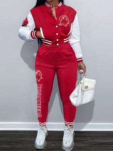 Uniformes deportivos personalizados de talla grande para <span class=keywords><strong>mujer</strong></span>, chándal de béisbol con botones y Chaqueta larga y pantalones, conjunto de dos piezas para <span class=keywords><strong>mujer</strong></span> con estampado - Product Image 5