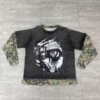 T-shirt à manches longues double couche gaufrée pour homme, style vintage délavé, imprimé DTG, de Guangzhou Shangshang