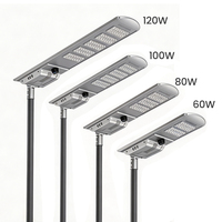 Lampadaire solaire tout-en-un haute efficacité 60W-120W pour autoroute, indice de protection IP65, 220lm/W, LED haute luminosité, éclairage extérieur solaire à batterie