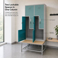 Casier en acier avec banc et étagère à chaussures, 4 portes, en forme de Z, armoire métallique avec tringle de suspension et serrure à clé pour vestiaire de salle de sport