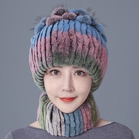 Ensemble chapeau et écharpe en fourrure de lapin Rex véritable, tricoté à la main, chaud et coupe-vent pour l'hiver, pour femmes, vente en gros OEM