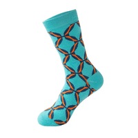 Chaussettes mi-longues pour hommes, motif géométrique coloré en losanges, en polyester, antidérapantes, polyvalentes, styles européens et américains