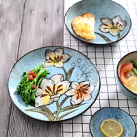 Service de Table en Porcelaine Bleue de Luxe en Gros - Vaisselle Florale Peinte à la Main, Non Toxique, Durable, Style Rétro Léger et Luxueux pour la Maison