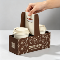 Support de tasses à café jetable personnalisé en papier recyclable pour 2 tasses, avec poignée, finition mate, écologique