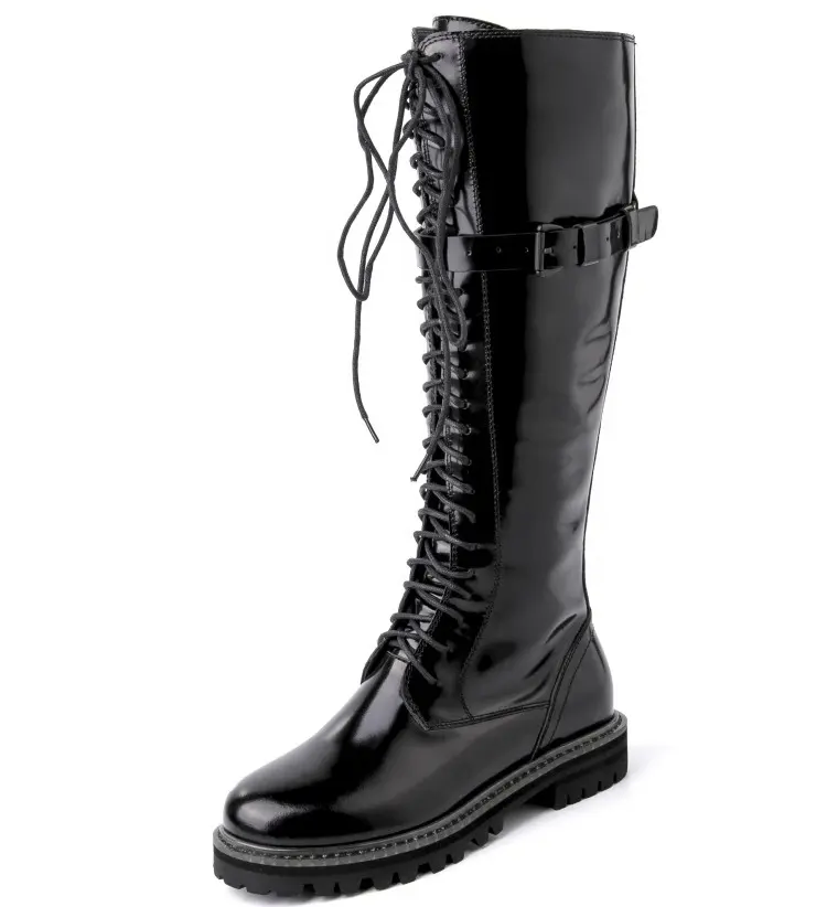 Bottes brillantes pour femmes, bottes de Combat hautes, bottes de moto à lacets, hauteur des genoux, moulantes et décontractées, pour fille Cool, été