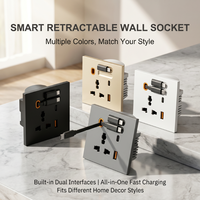 Prise murale intelligente rétractable à double câble, charge rapide universelle QC PD tout-en-un pour la maison, l'hôtel et l'usage commercial